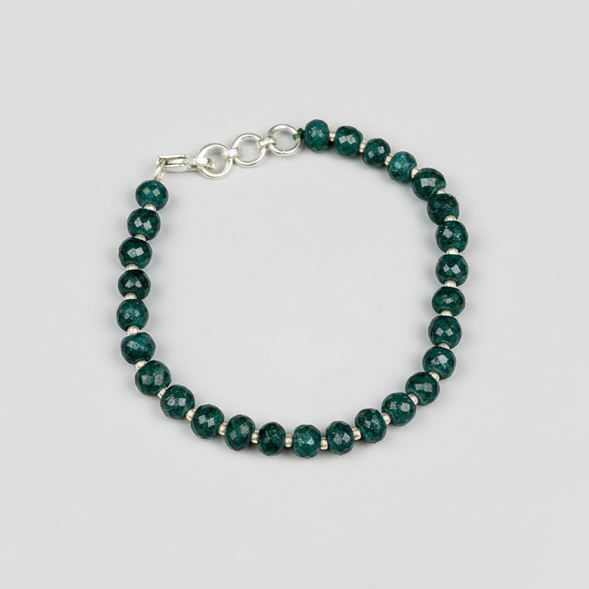 Faceted Emerald 925 Silver Balls Bracelet - 65.35 Carats