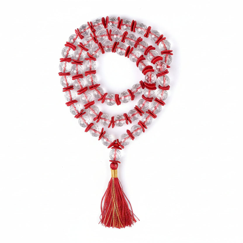 Sphatik Faceted Beads Woolen Spacers Mala-12 mm
