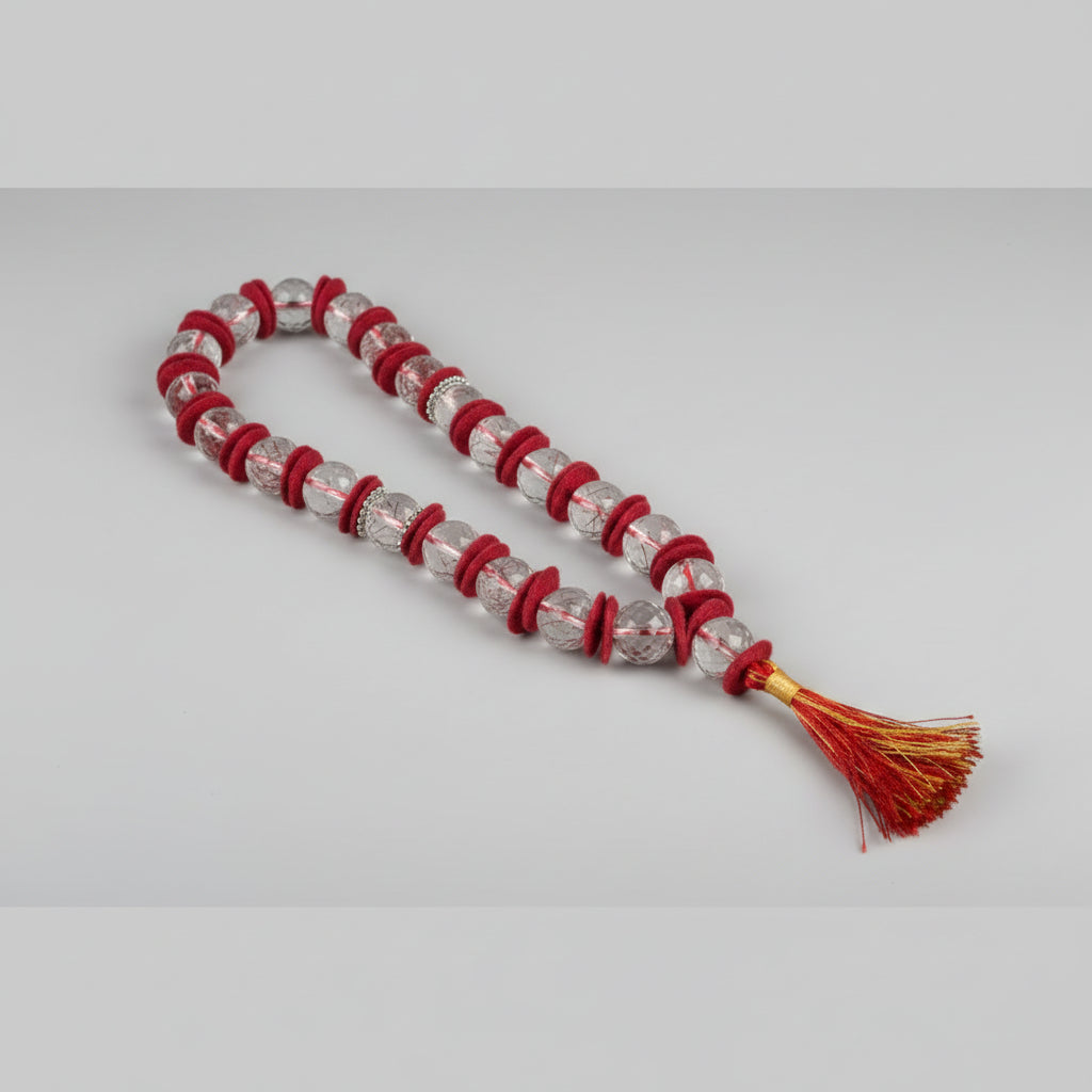Sphatik Faceted Beads Woolen Spacers Mala-10 mm