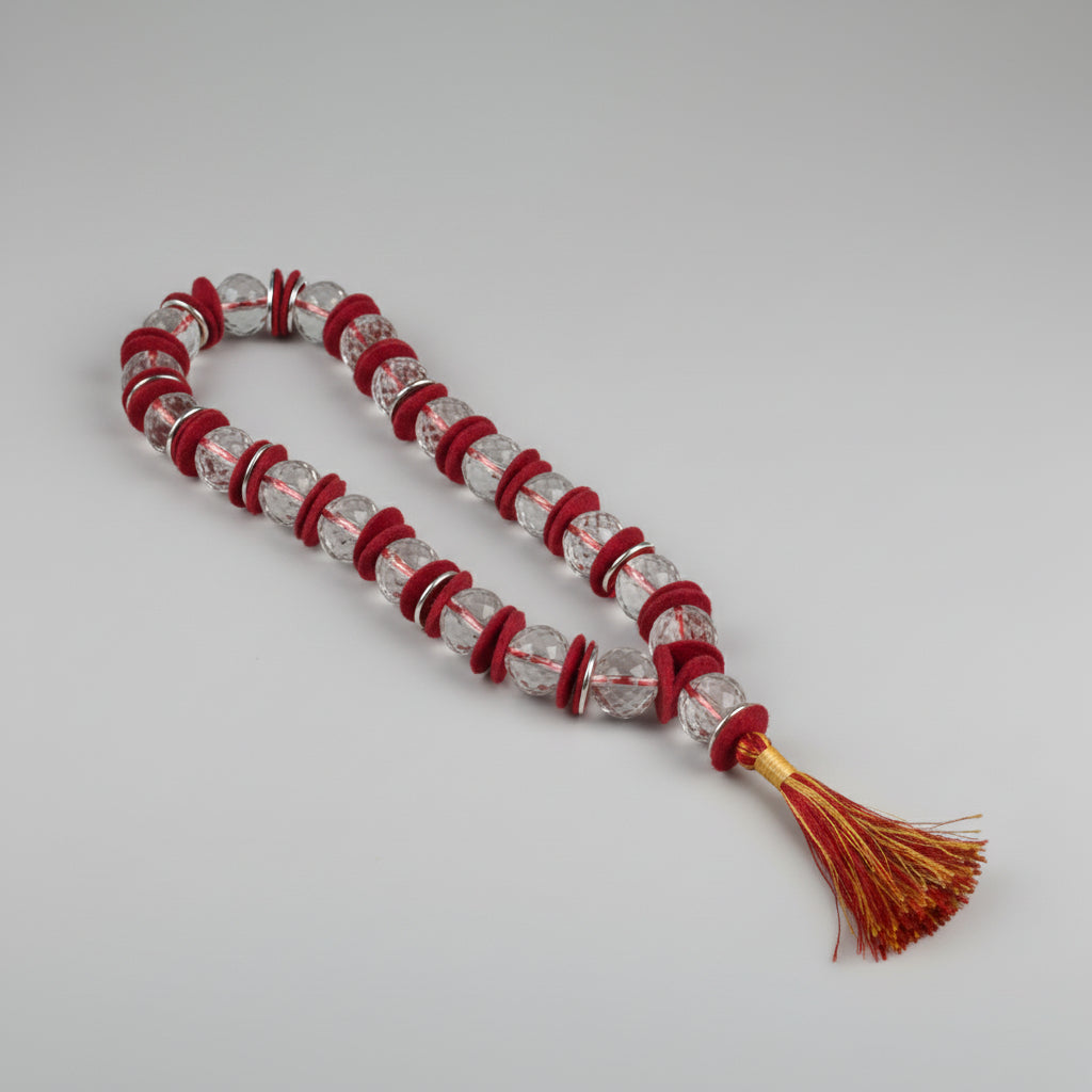 Sphatik Faceted Beads Woolen Spacers Mala-12 mm
