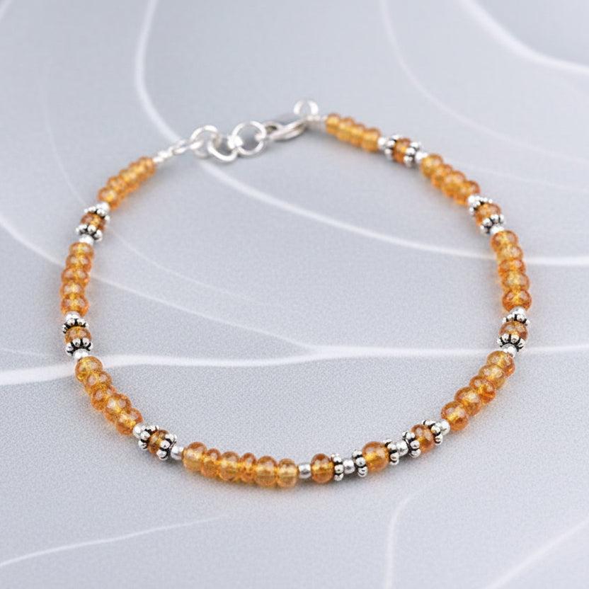 Yellow Sapphire Faceted Silver Chakri & Balls Bracelet - 18.55 Carats