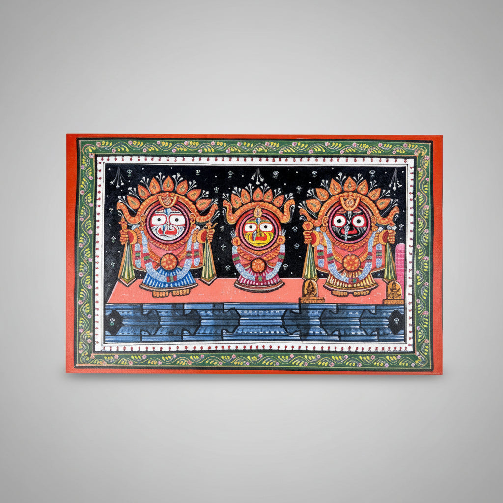 Jagganath Darbar Krishna Balrama Subhadra Swarna Bhesh Pattachitra Painting