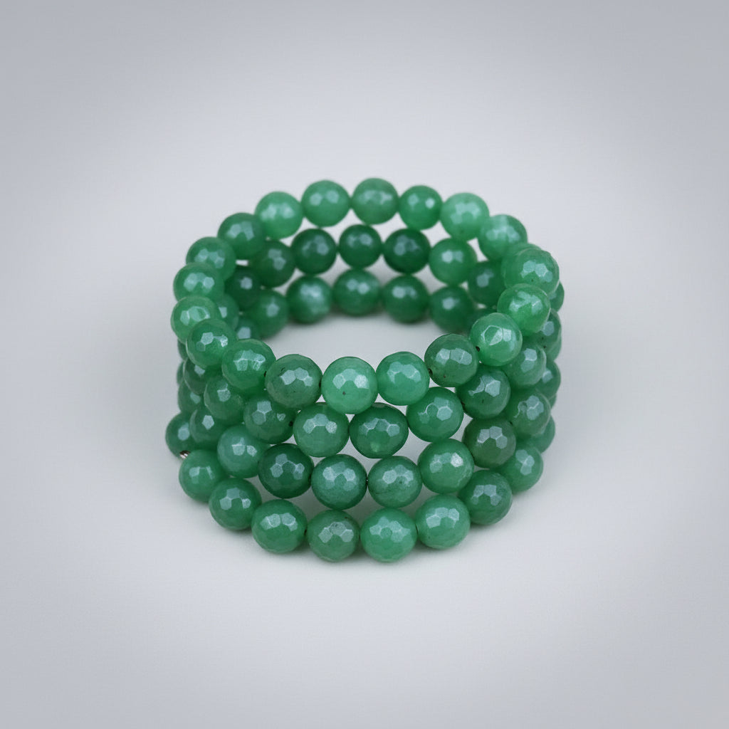 Green Aventurine Faceted Beads Spiral Stack Bracelet