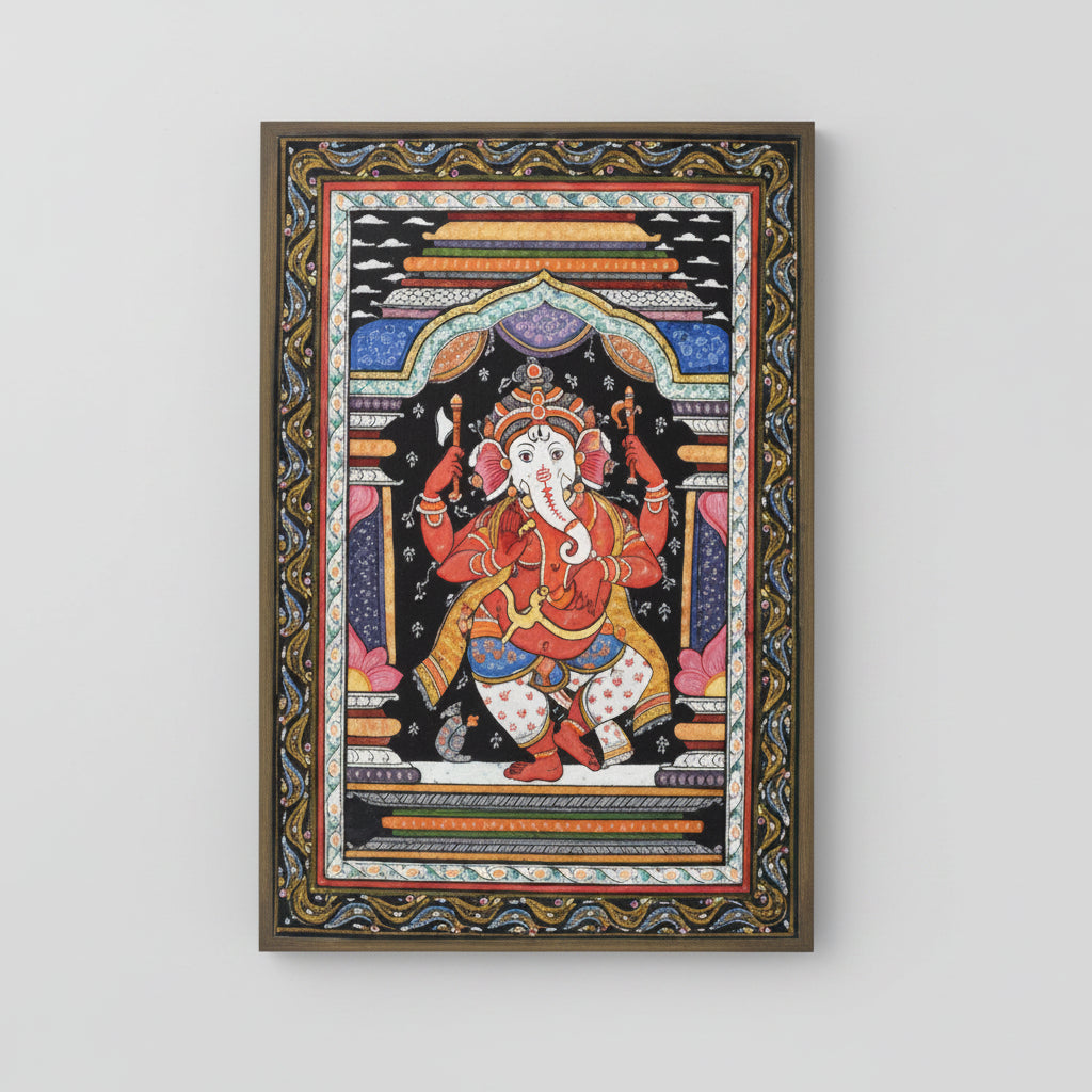 Chaturbhuj Ganesh Dancing Pattachitra Painting