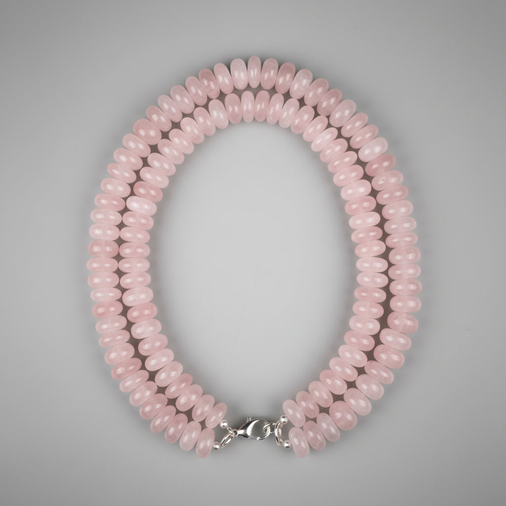 Rose Quartz Elliptical Beads Necklace-10 to 12 mm