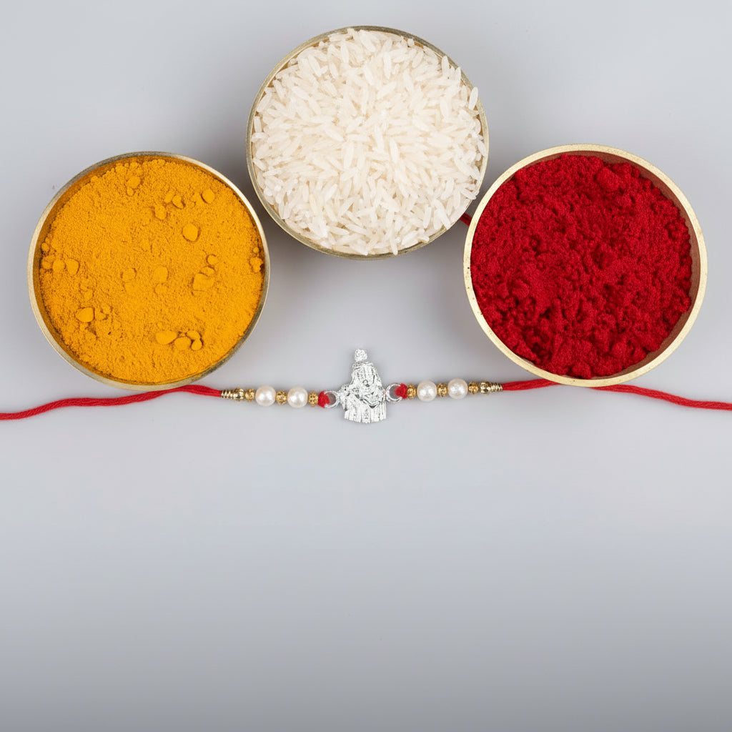 Krishna Designer Rakhi with Pearls in 925 Silver
