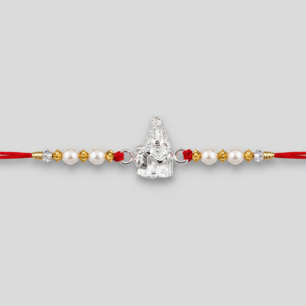 Krishna Designer Rakhi with Pearls in 925 Silver