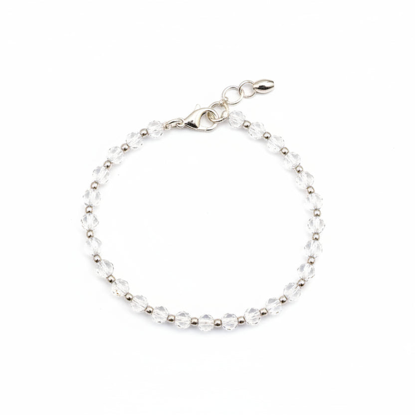 Round Faceted Sphatik Bracelet with Silver Balls & Hook-14 mm