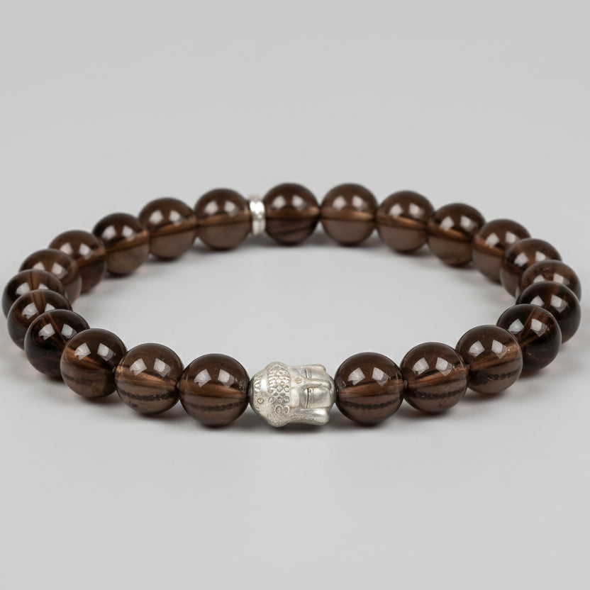 Smoky Quartz Buddha Charm Bracelet