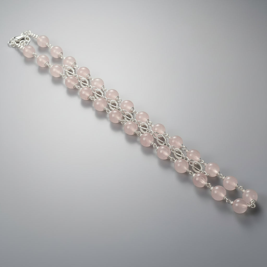 Rose Quartz 925 Silver Wire Mala-6 mm