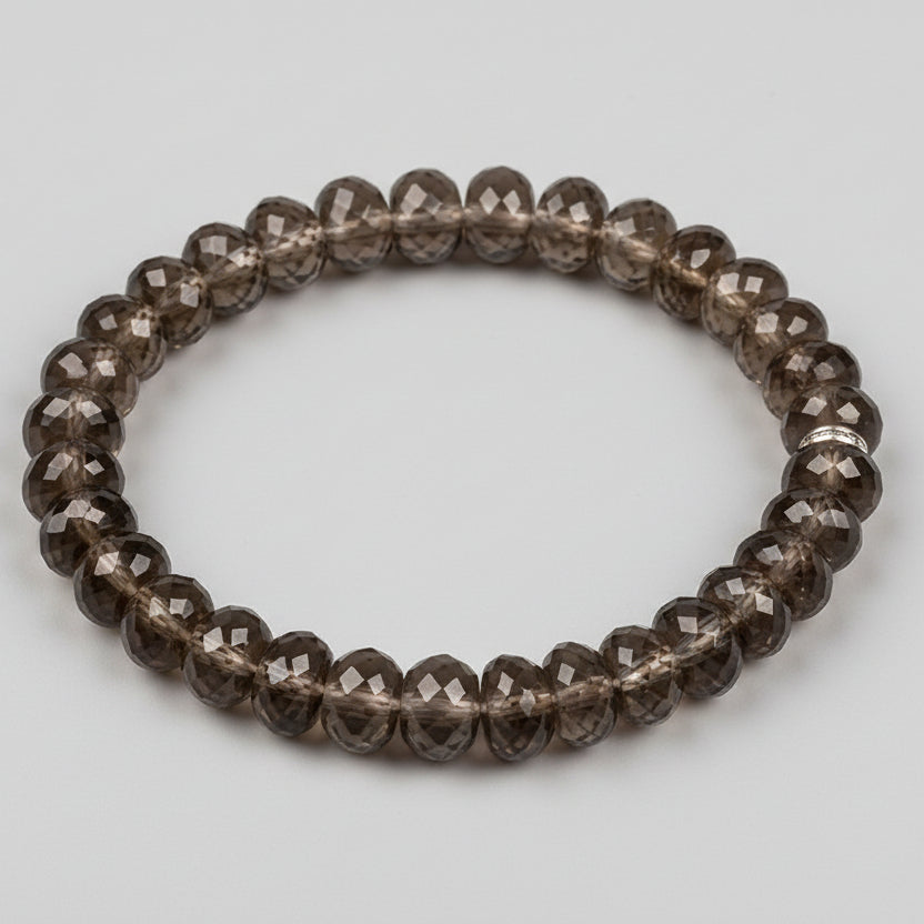 Smoky Quartz Faceted Elliptical Beads Bracelet