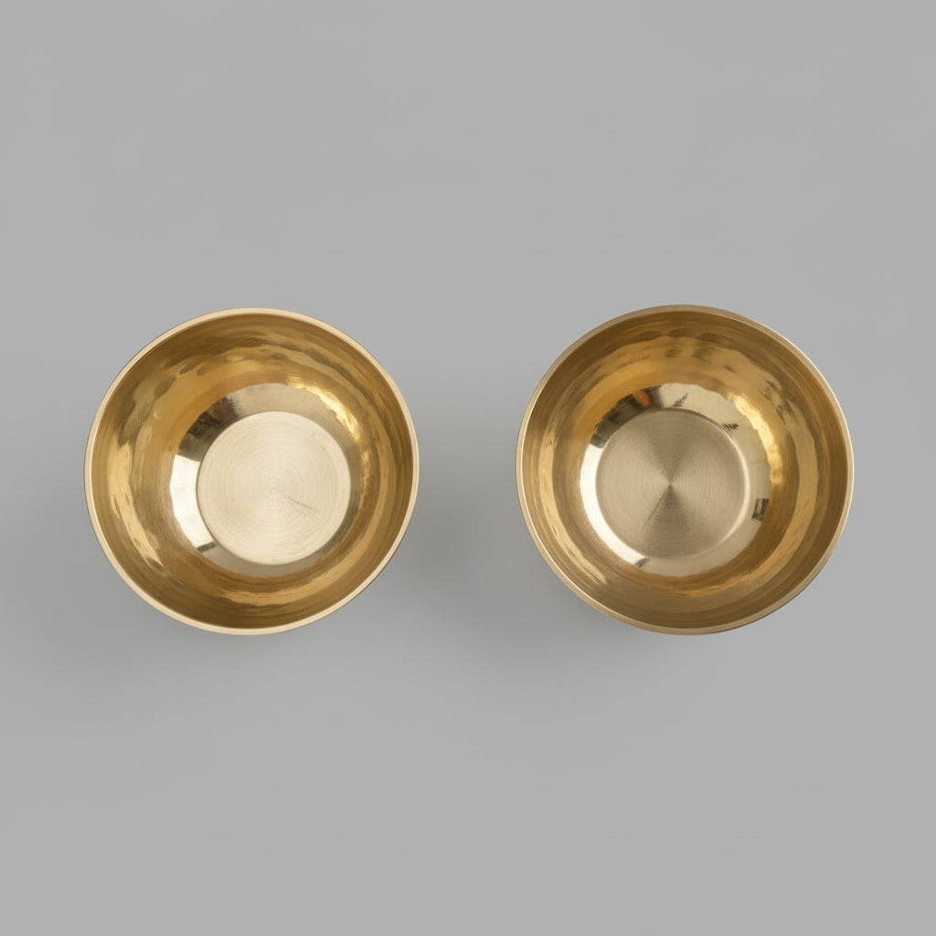 Brass Puja Katori Bowls Faceted Pattern For Tilak, Prasad, Akshat Rice (Set of 2)