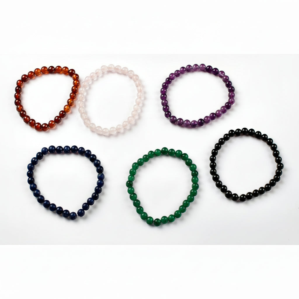 Semi Precious Gemstone Bracelet Set For Left Hand-6 mm