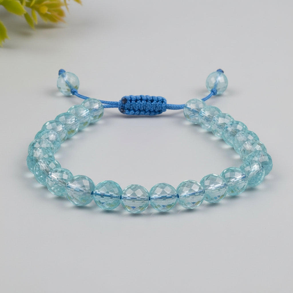Aquamarine Faceted Beads Adjustable Bracelet-8 mm