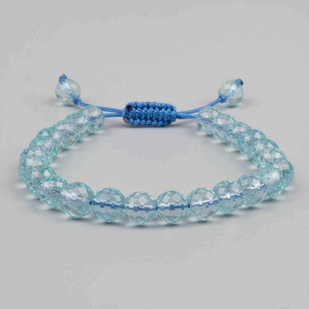 Aquamarine Faceted Beads Adjustable Bracelet-6 mm