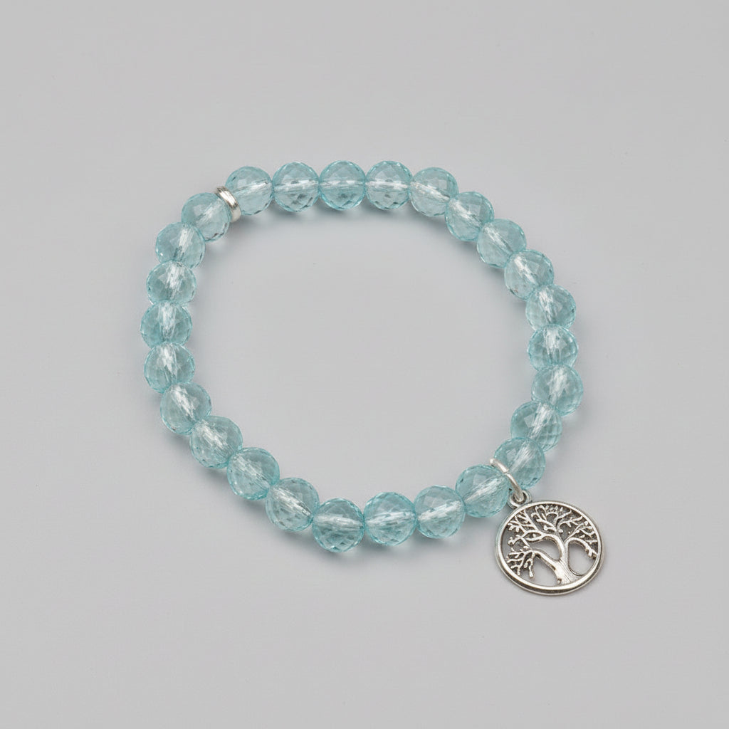 Aquamarine Faceted Beads Tree of Life Trinklet Bracelet