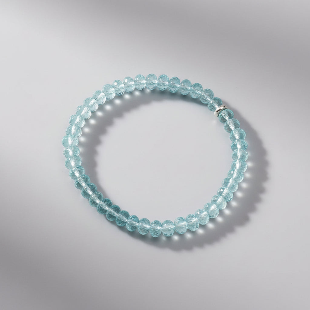 Aquamarine Faceted Elliptical Beads Bracelet-6 mm