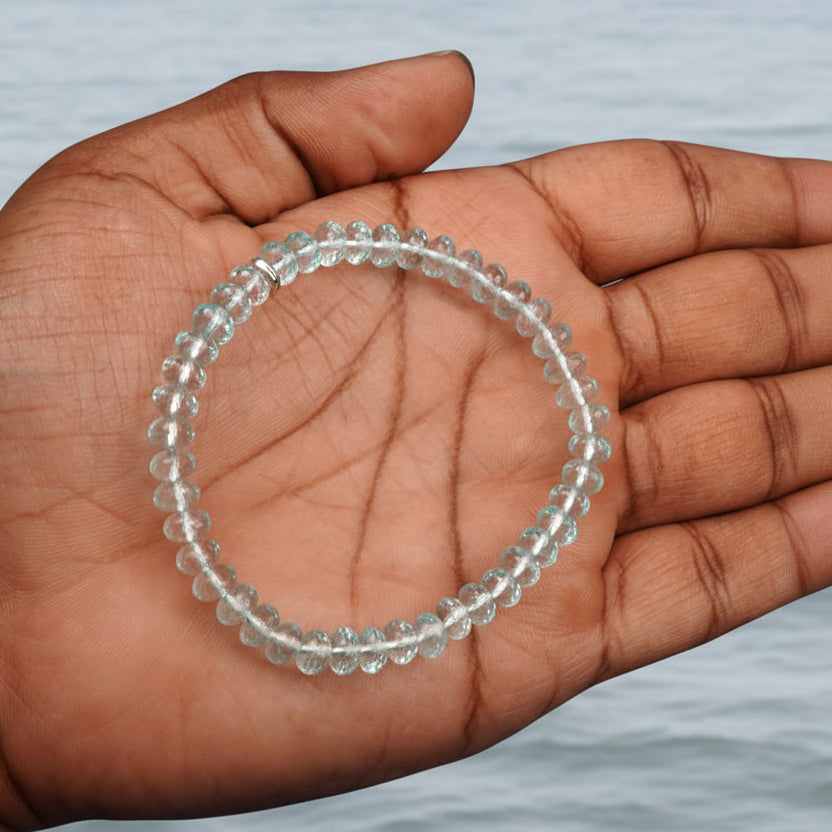 Aquamarine Faceted Elliptical Beads Bracelet-6 mm