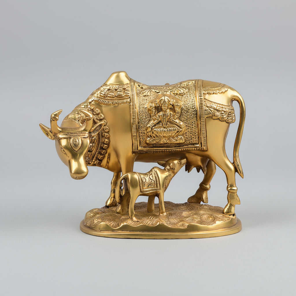 Gaumata With Calf in Brass Statue-Design I