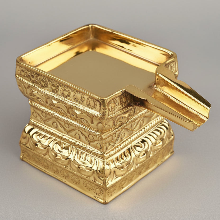 Floral Square Abhishek Patra in Brass-7.3 x 7.3 inches