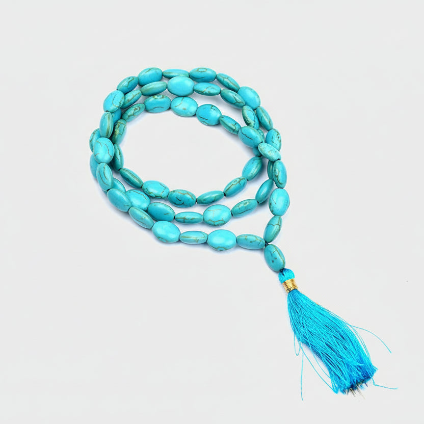 Natural Turquoise Oval Bead Mala
