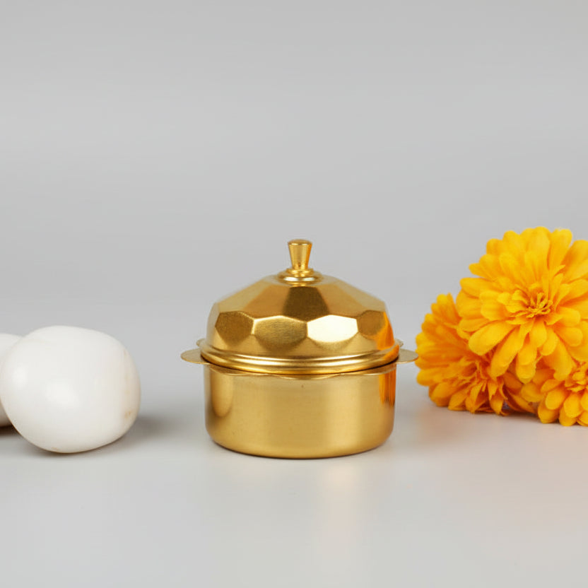 Brass Faceted Haldi Kumkum Container (Dibbi)-One Piece