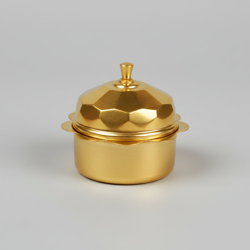 Brass Faceted Haldi Kumkum Container (Dibbi)-Set of 2