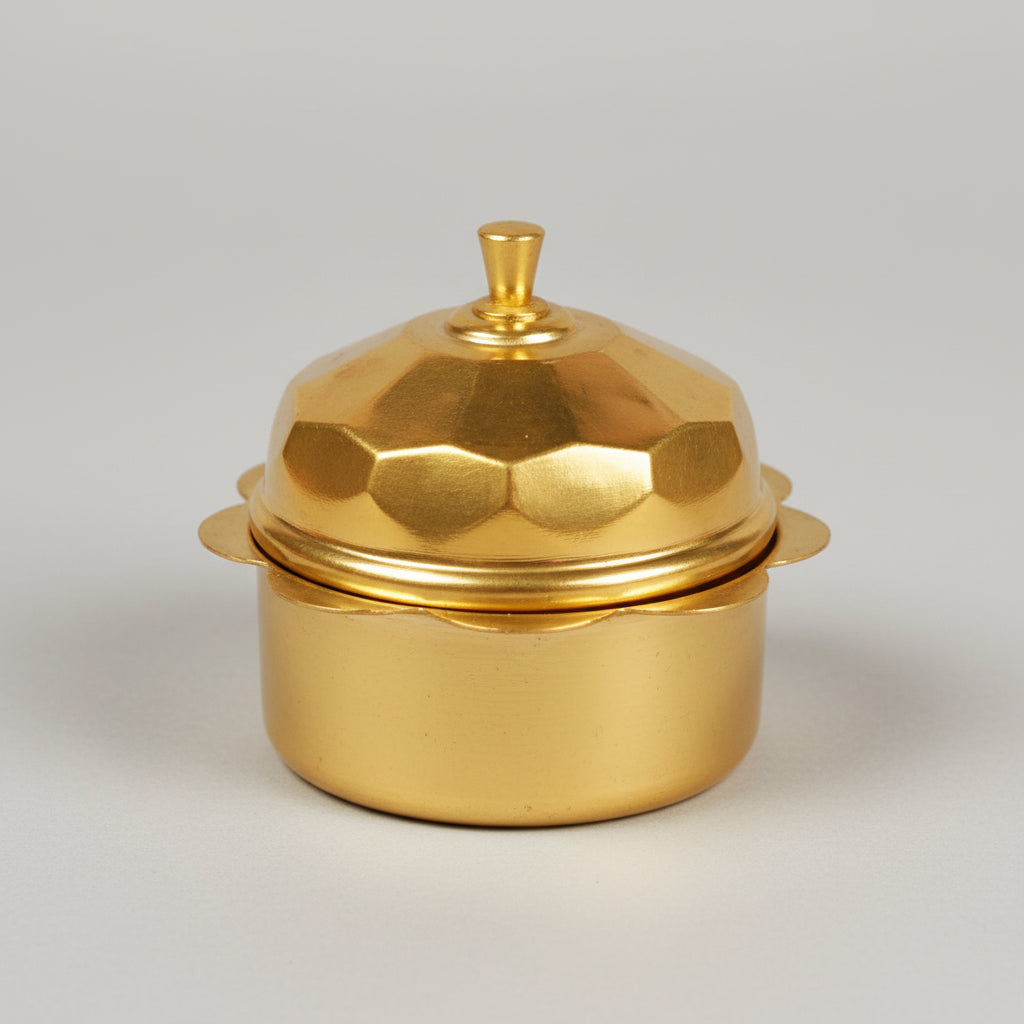 Brass Faceted Haldi Kumkum Container (Dibbi)-Set of 2