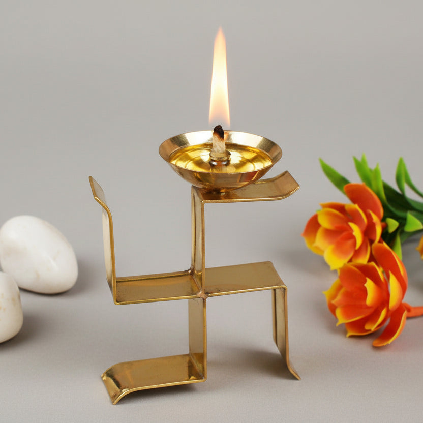 Swastik Design Brass Diya