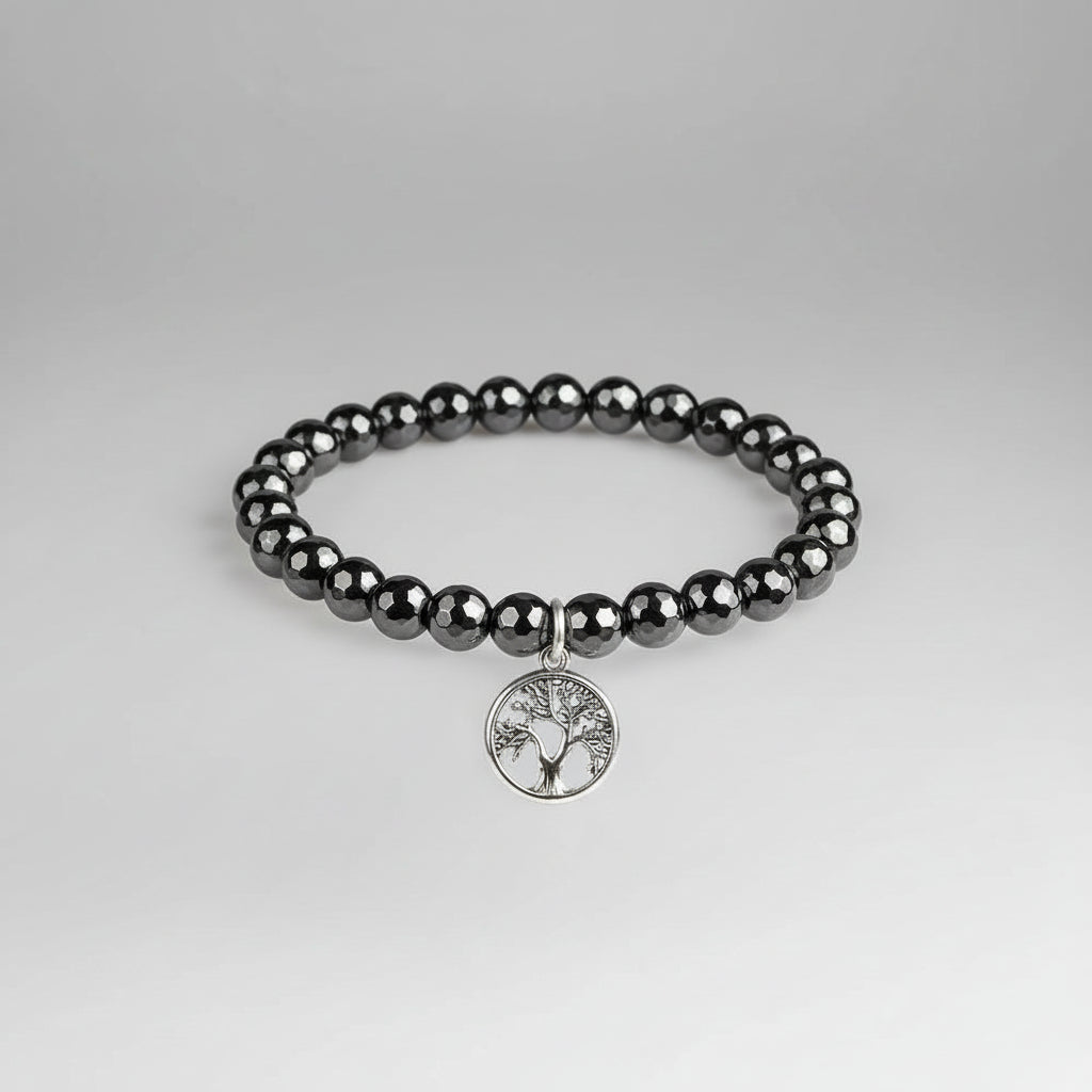 Hematite Faceted Beads Tree of Life Bracelet