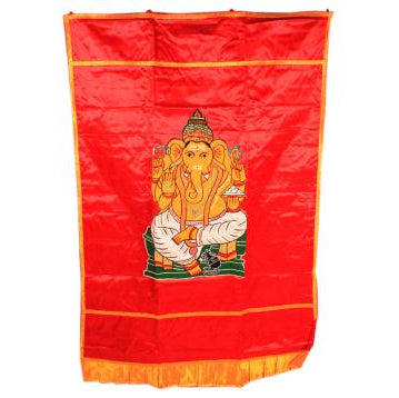 Temple Curtain Ganesha Design-Red