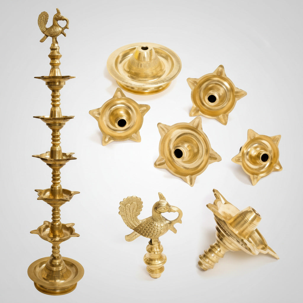 5 Tier Peacock Samai Lamp In Brass