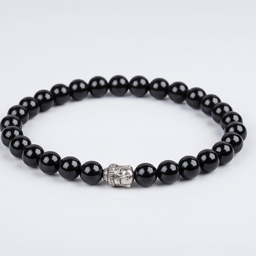 Hematite Faceted Beads Buddha Charm Bracelet