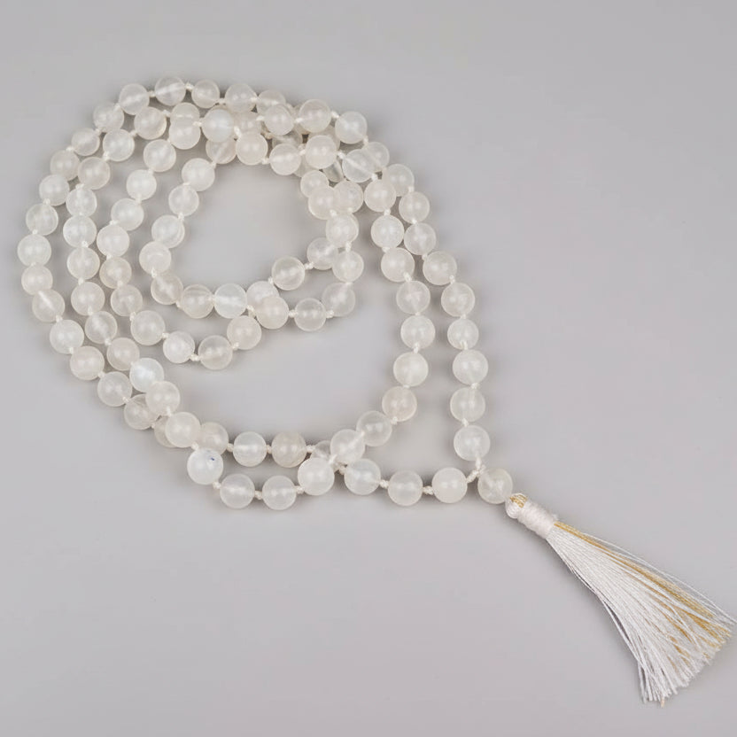 Moonstone Round Mala-108+1 Beads (Size: 7 mm)