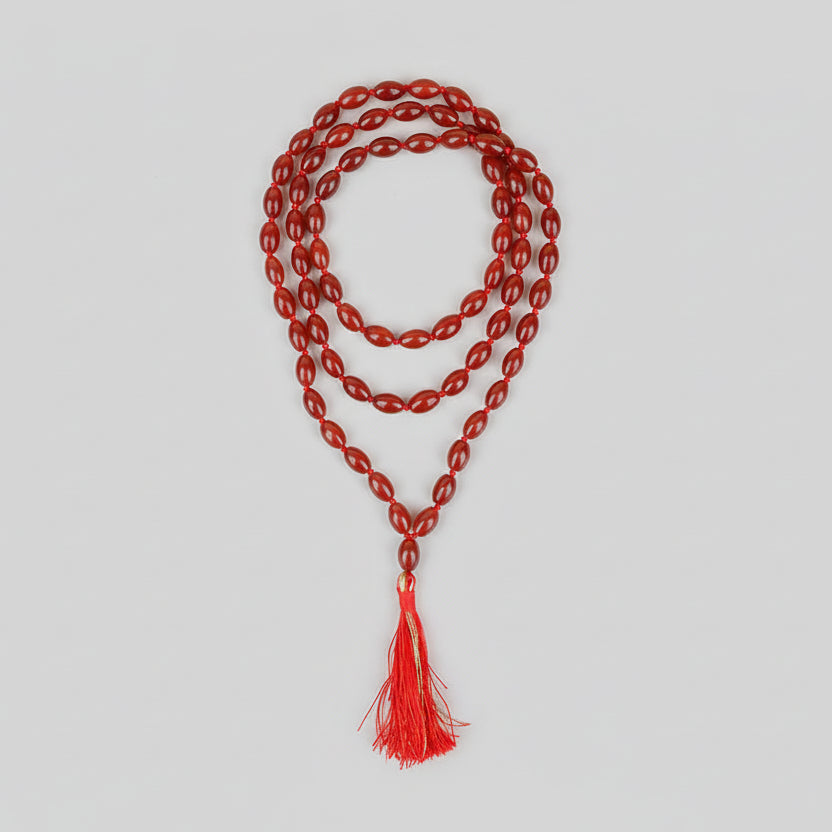 Red Carnelian Drum Shape Beads Mala