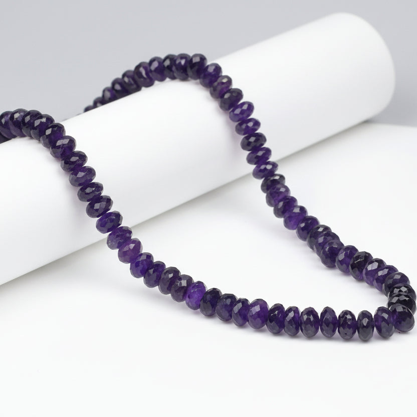 Amethyst Faceted Elliptical Beads Necklace-8 x 10 mm