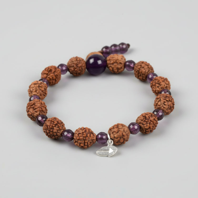 5 Mukhi Guru Bracelet from Java with Amethyst Beads