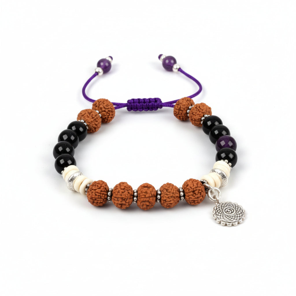 9 mukhi Rudraksha and Amethyst Beads Bracelet - I