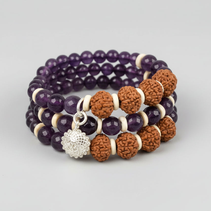 9 mukhi Rudraksha and Amethyst beads Bracelet - II