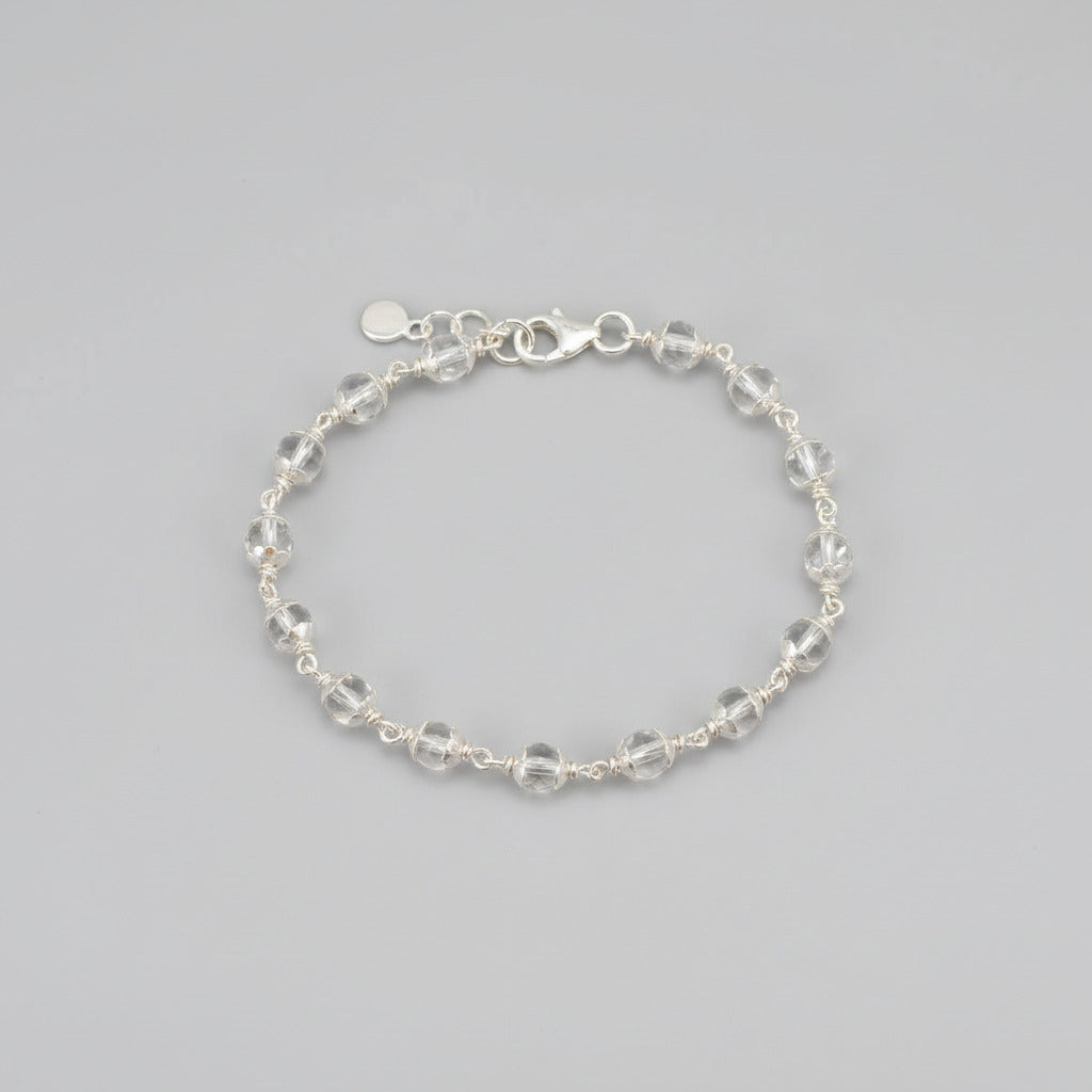 Round Sphatik Bracelet with Silver Caps & Hook-7 mm