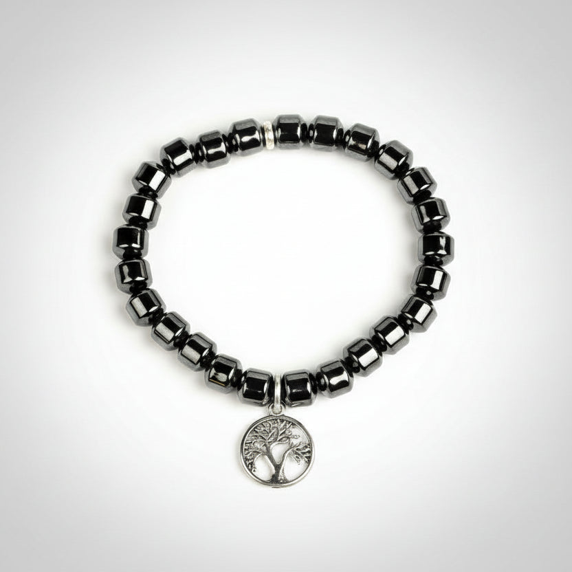 Hematite Cylindrical Beads Tree of Life Bracelet