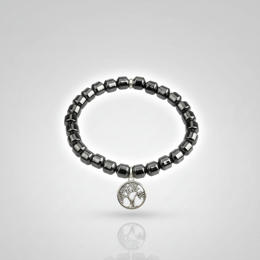 Hematite Cylindrical Beads Tree of Life Bracelet