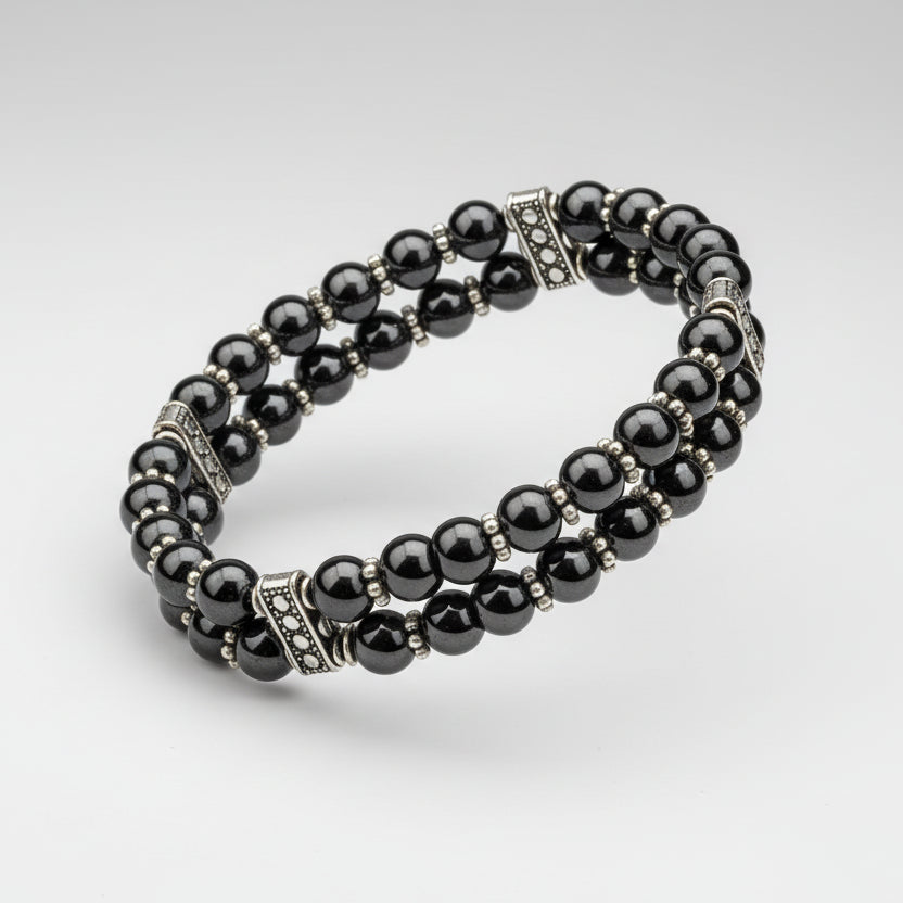 Hematite Double Layer Designer Bracelet-6 mm