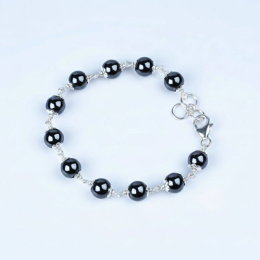 Hematite 925 Silver Flower Caps Bracelet-8 mm