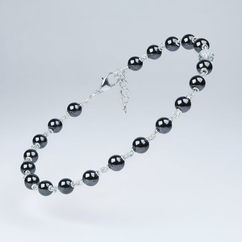 Hematite 925 Silver Wire Bracelet-6 mm
