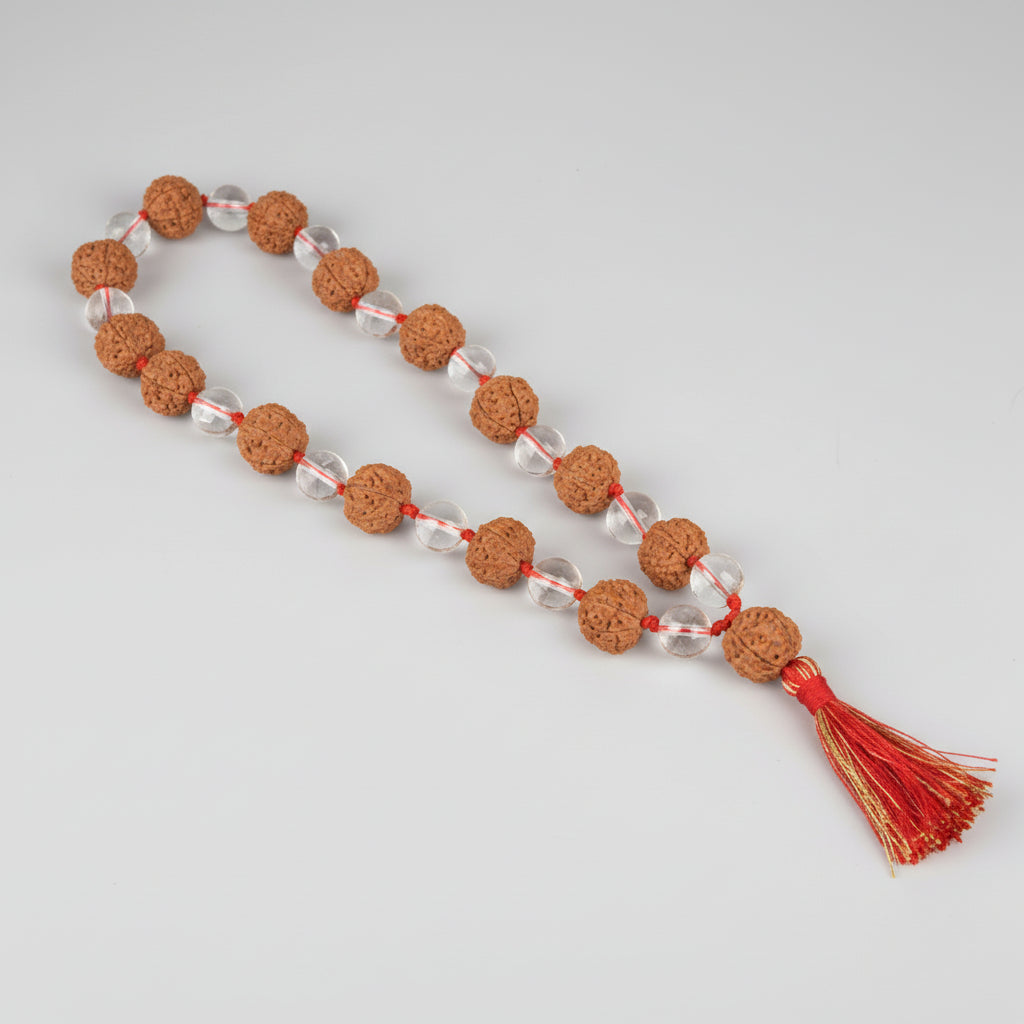 Premium 5 Mukhi Rudraksha & Sphatik Beads Mala-12 mm