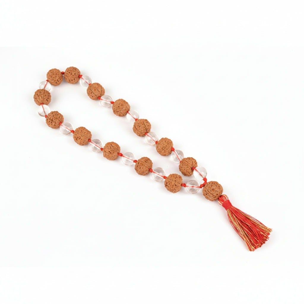 Premium 5 Mukhi Rudraksha & Sphatik Beads Mala-6 mm