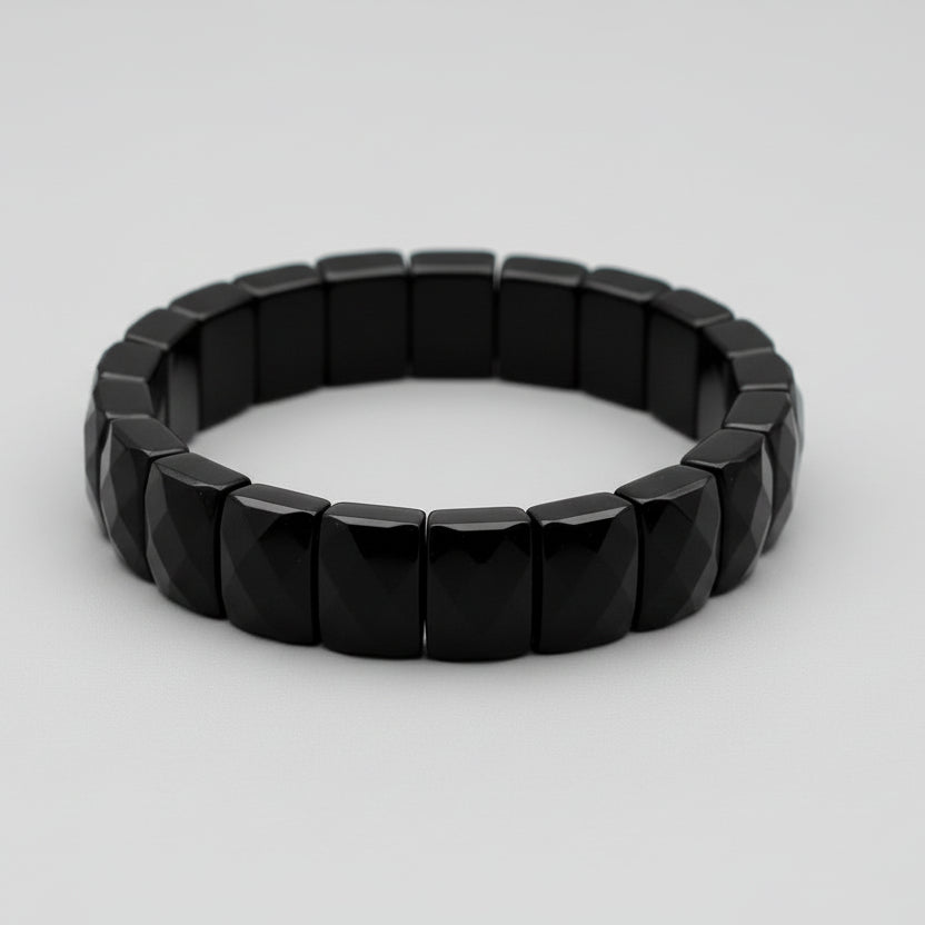 Black Jade Rectangle Faceted Beads Bracelet