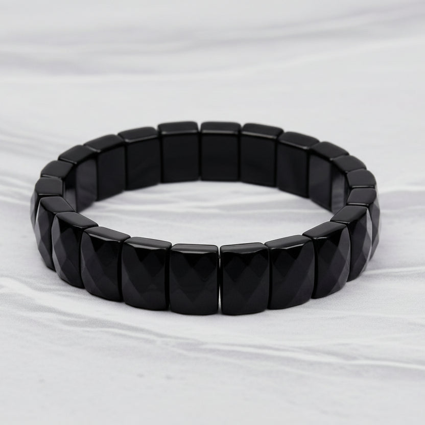 Black Jade Rectangle Faceted Beads Bracelet