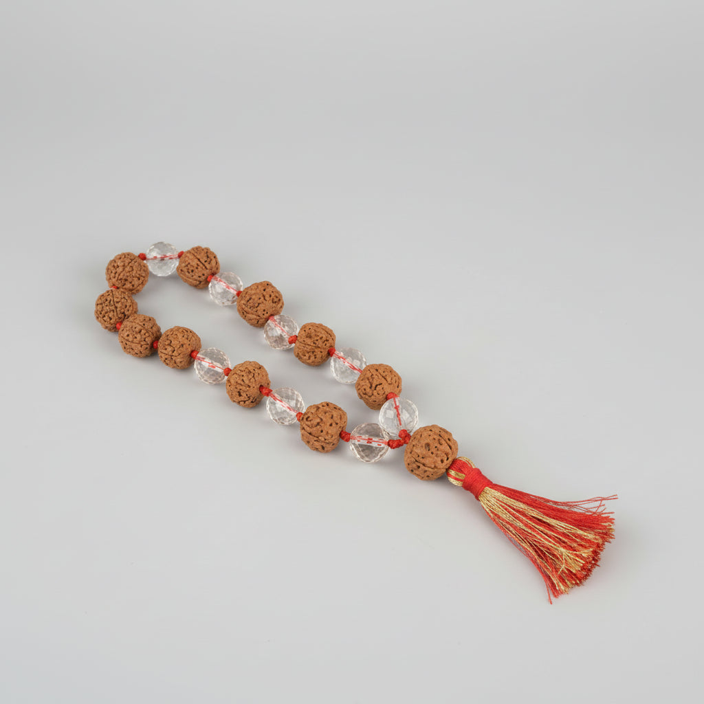 Premium 5 Mukhi Rudraksha & Faceted Sphatik Mala-6 mm
